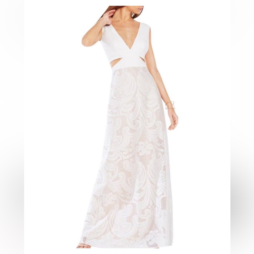 BCBG White Cutout Gown